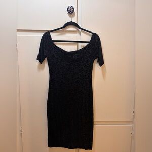 Urban Outfitters Black Velvet Floral-Texture Midi Dress